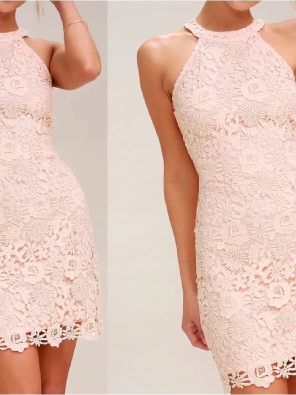 Lulu's Blush Pink “Love Poem” Lace Halter Mini Dress XS New - Picture 3 of 12